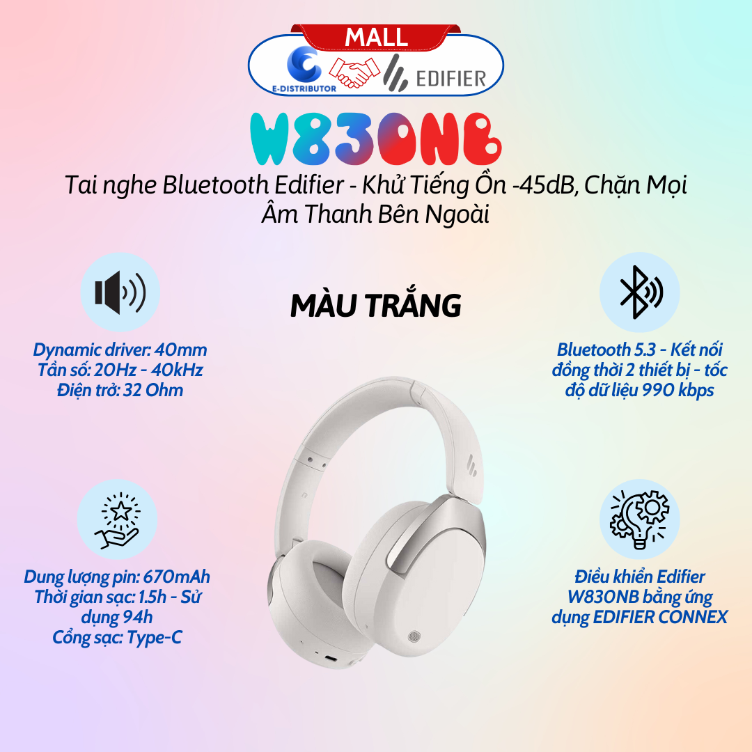 Tai nghe không dây EDIFIER W830NB Xám , BT 5.4 , ANC , USB-C