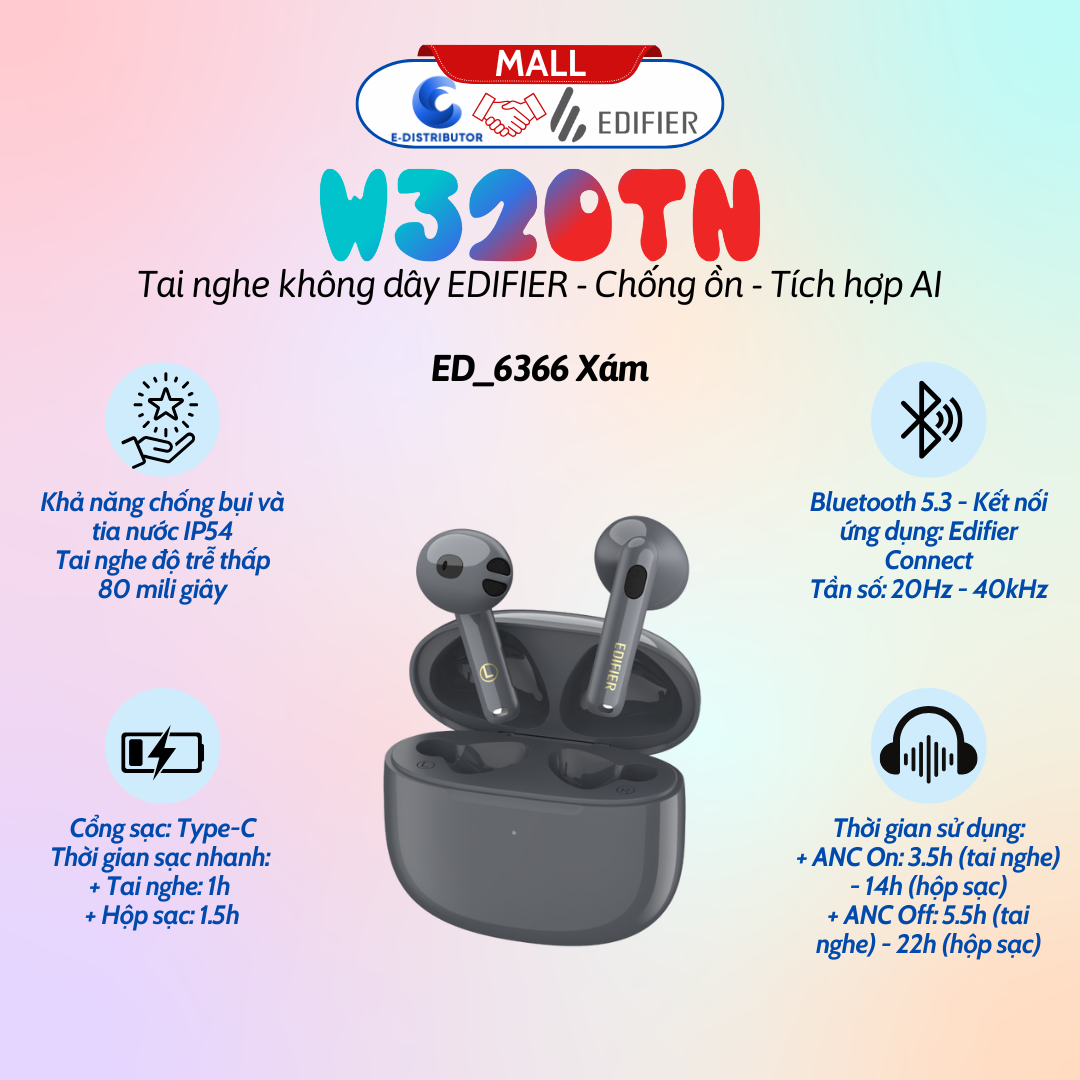 Tai Nghe Bluetooth Edifier W320TN - Xám
