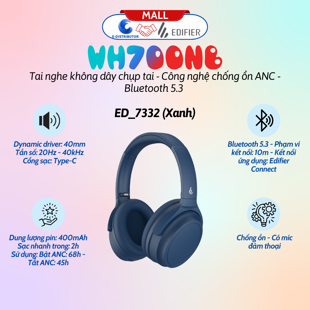 Tai nghe Bluetooth EDIFIER WH700NB - màu xanh