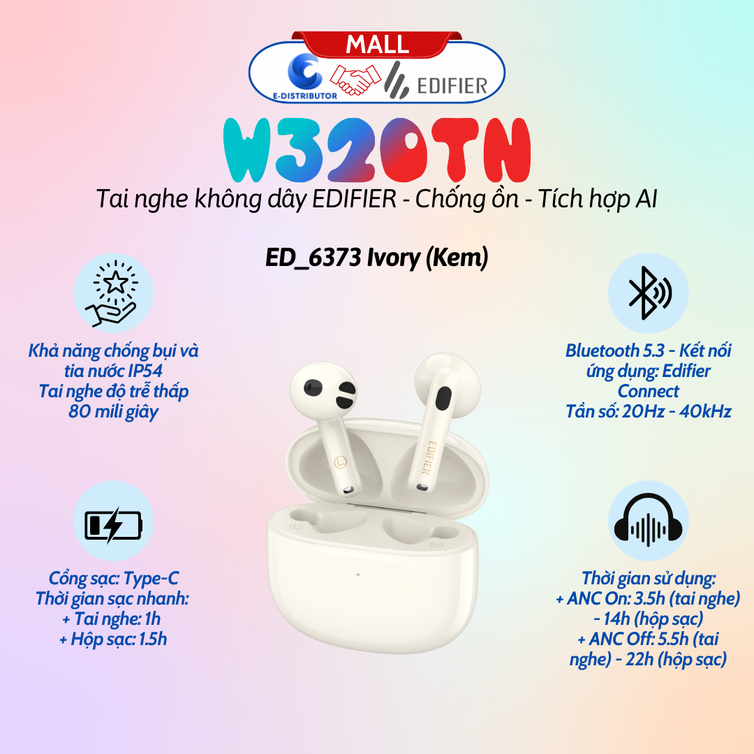 Tai nghe Bluetooth Edifier W320TN vory ( kem )