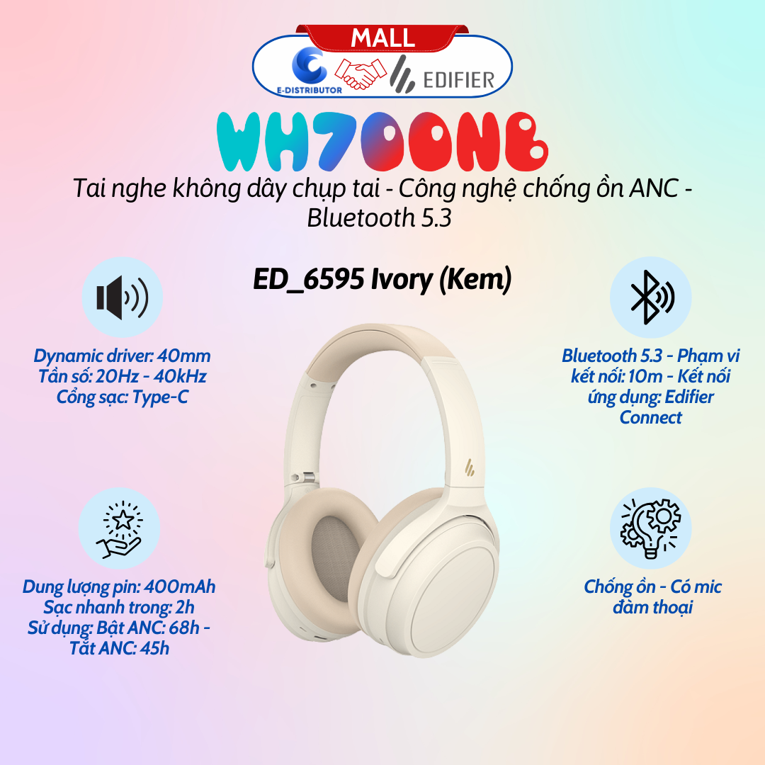 Tai nghe bluetooth Edifier WH700NB - Ivory ( Kem )