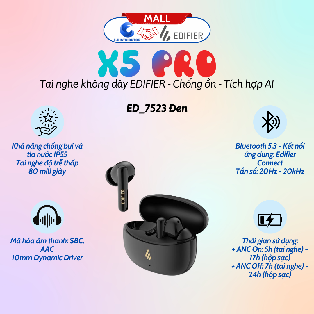 Tai nghe Bluetooth TWS EDIFIER X5 Pro - Đen