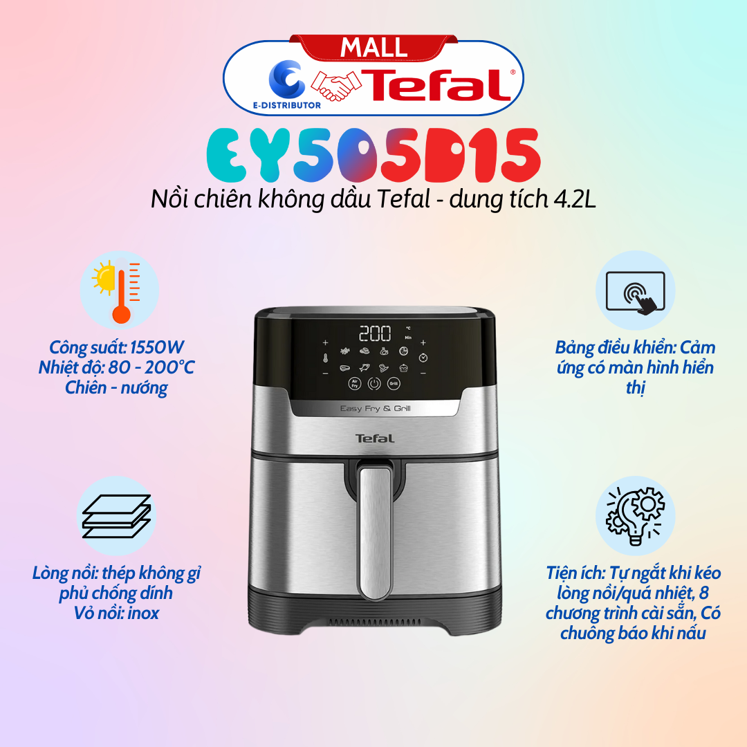 Nồi chiên không dầu Tefal 2in1 EY505D15 - 4.6L