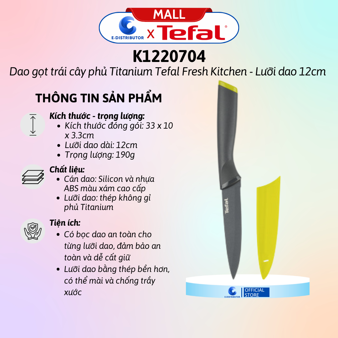 Dao gọt trái cây phủ Titanium Tefal Fresh Kitchen K1220704 - 12cm