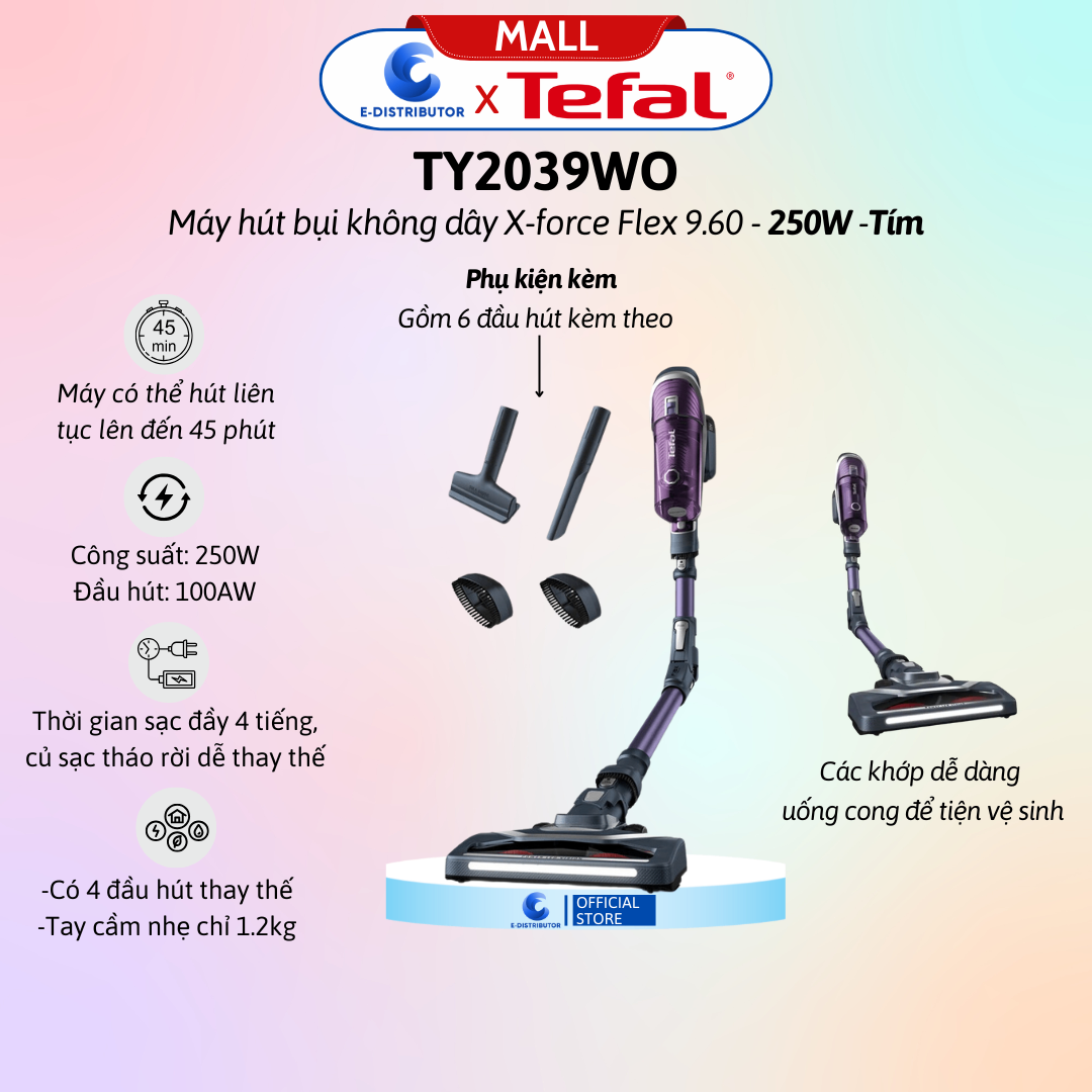 Máy húi bụi không dây X-force Flex 9.60 TY2039WO - Tím Tefal