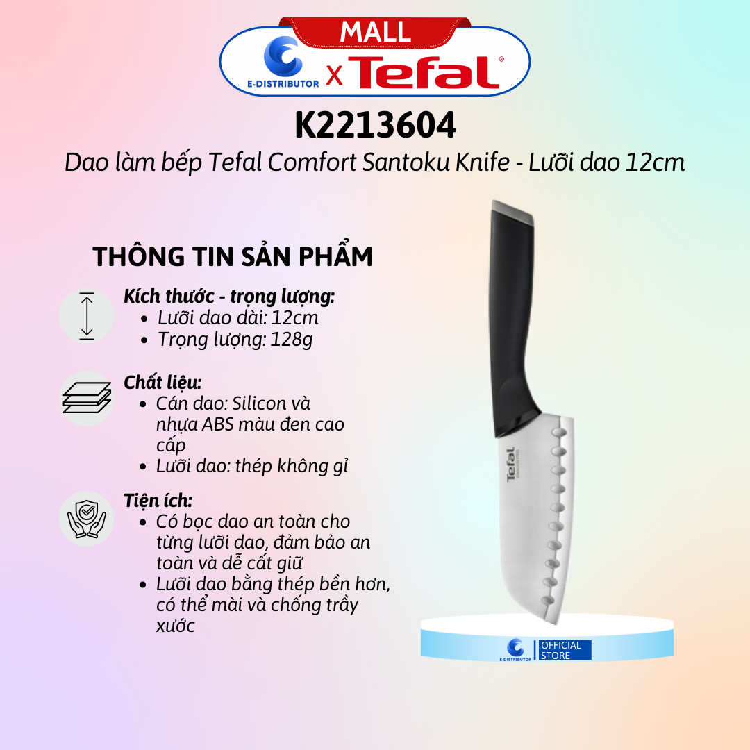 Dao làm bếp Santoku Tefal Comfort K2213604, 12cm