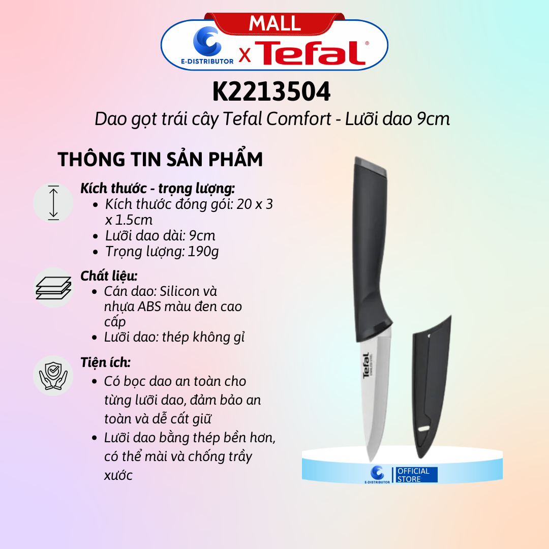 Dao gọt trái cây Tefal Comfort K2213504 - 9cm
