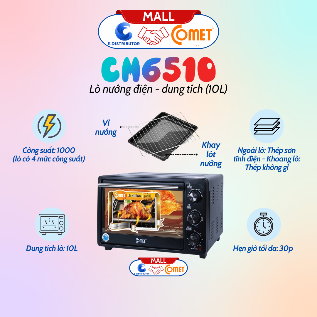 Lò nướng điện hiệu COMET CM6510 màu đen 10L