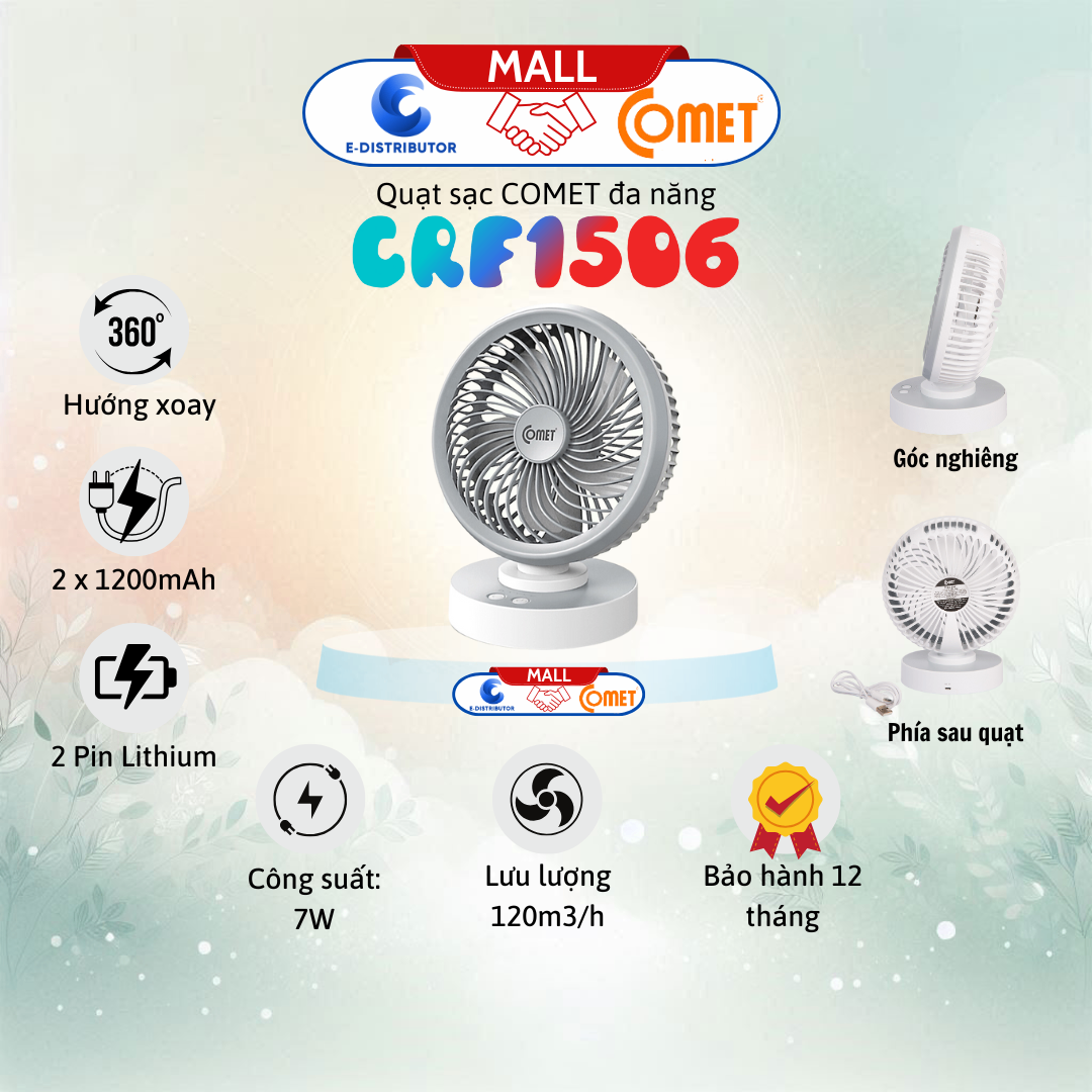 Quạt sạc, 6W , hiệu Comet, CRF1506