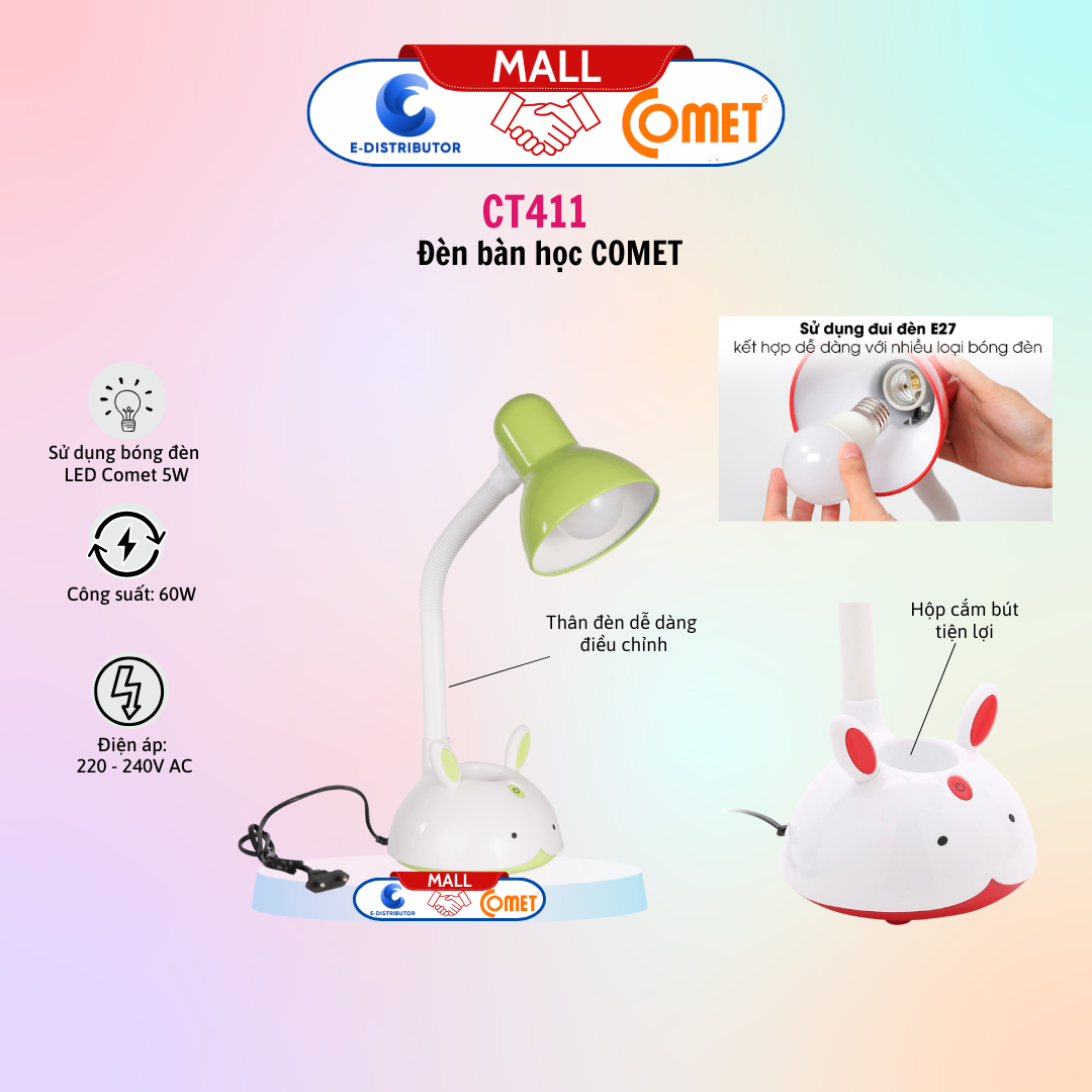 Đèn bàn hiệu Comet. Model CT411G, màu xanh lá