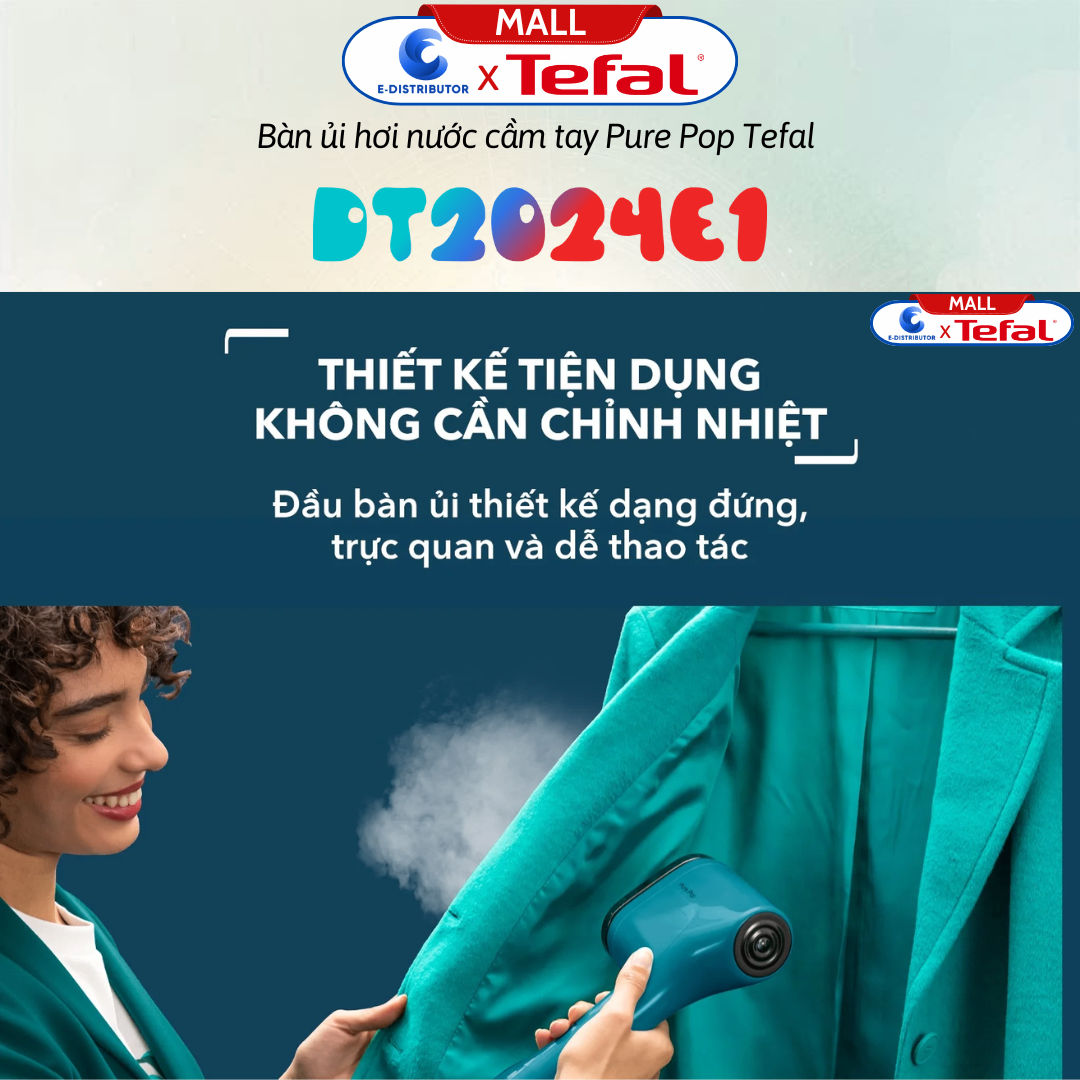 Bàn ủi hơi nước cầm tay Pure Pop Tefal DT2024E1 - Xanh Dusty