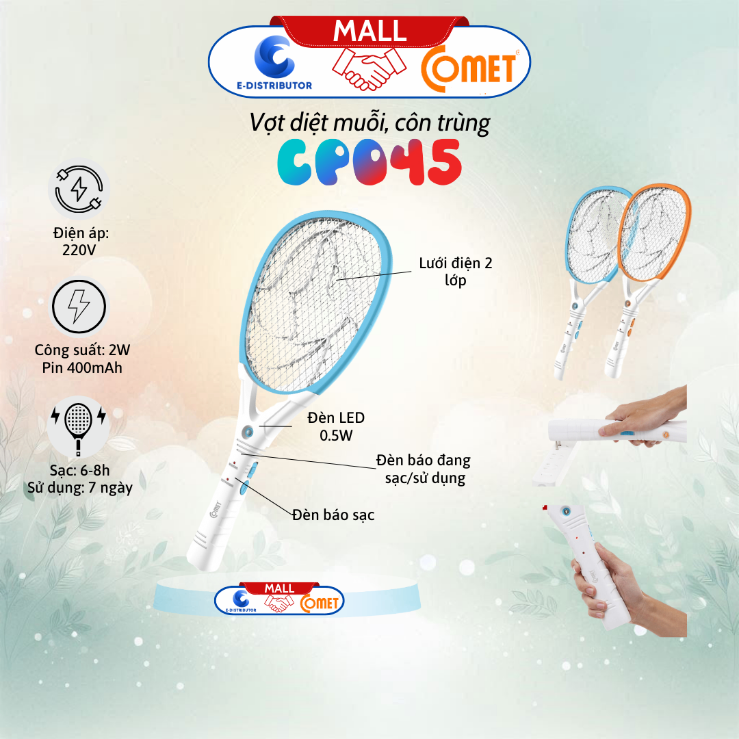 Vợt muỗi điện, màu cam, hiệu Comet - CP045O