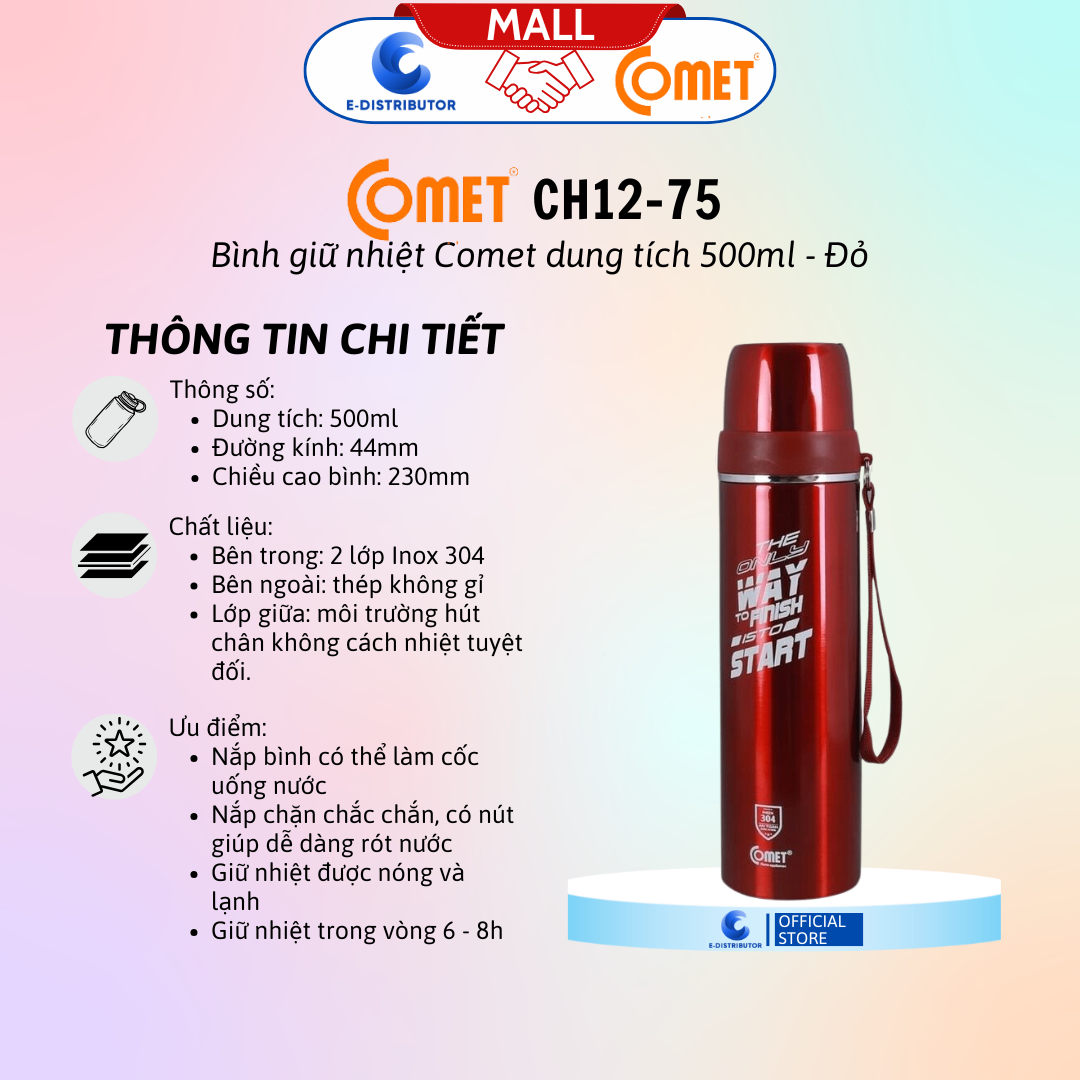 Bình giữ nhiệt CH12-75R Comet màu đỏ