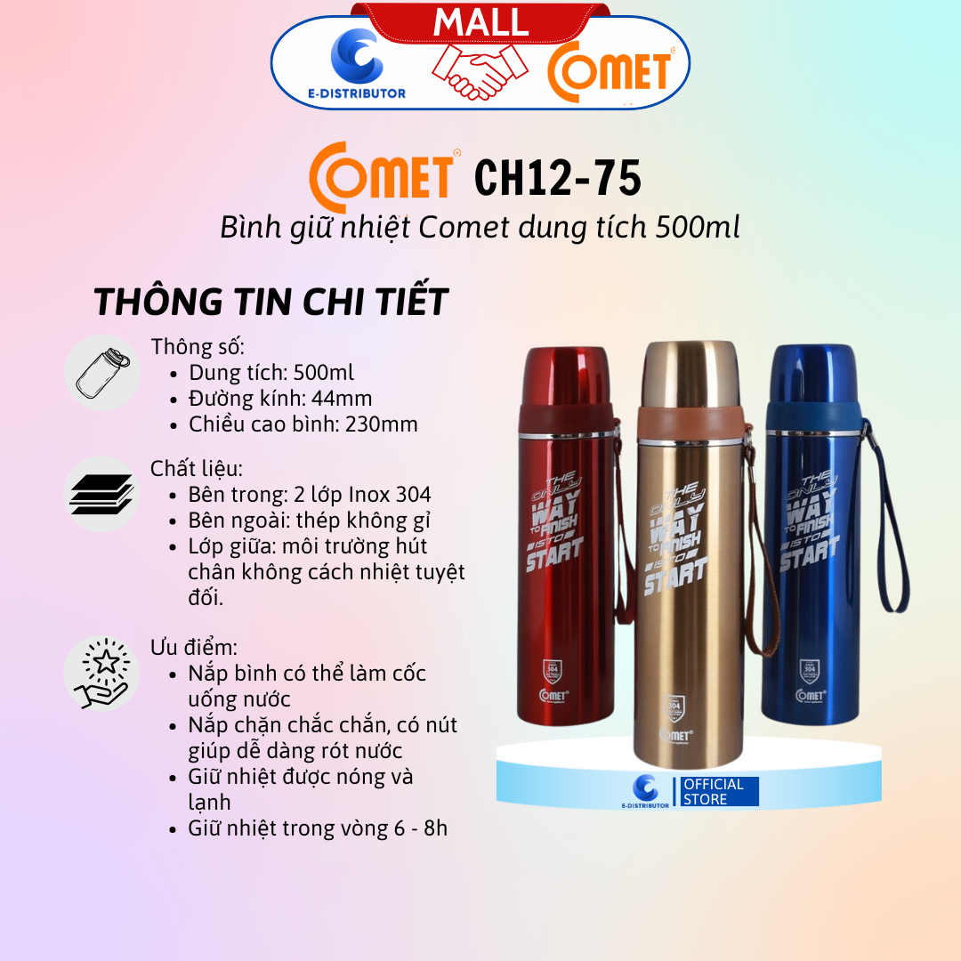 Bình giữ nhiệt CH12-75G Comet màu vàng gold