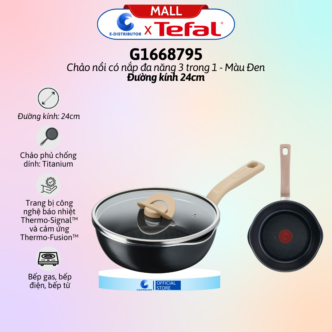 Chảo nồi có nắp đa năng 3 trong 1 - 24cm, đen Tefal G1668795