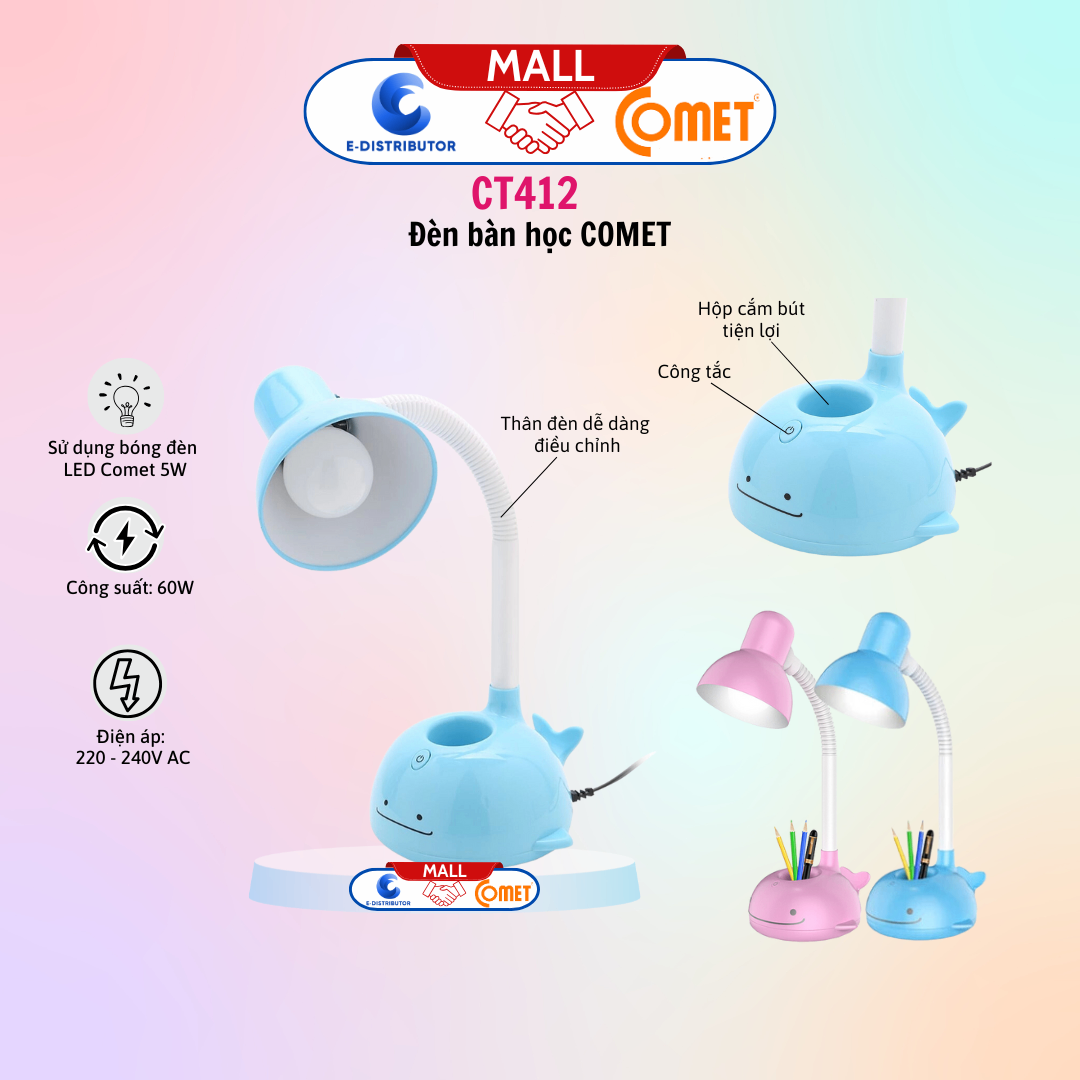Đèn bàn, màu hồng, hiệu Comet - CT412P