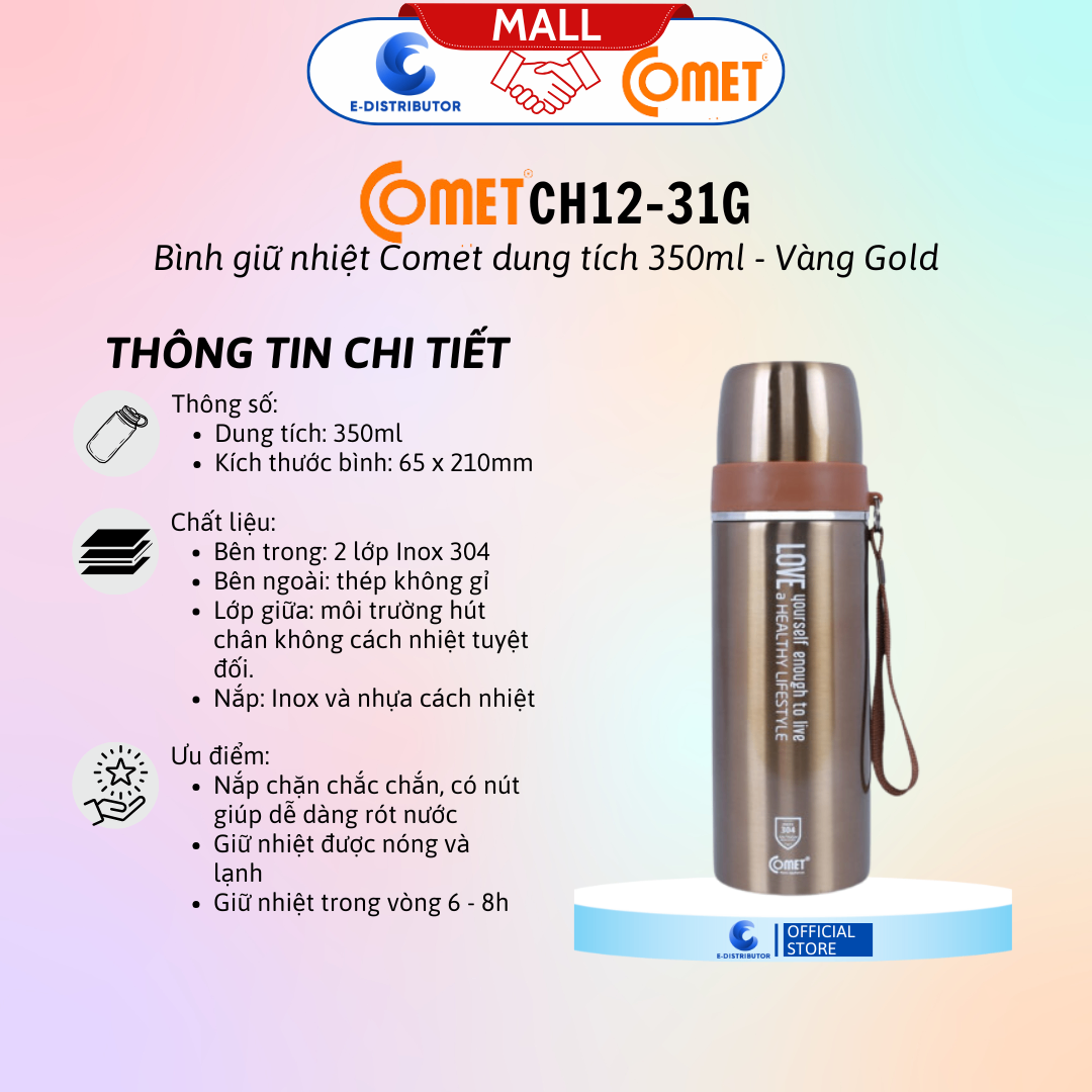 Bình giữ nhiệt CH12-31G hiệu Comet màu vàng gold
