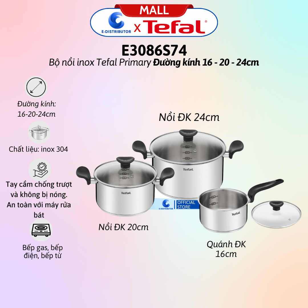 Bộ nồi Tefal Primary 16/20/24cm Tefal E3086S74