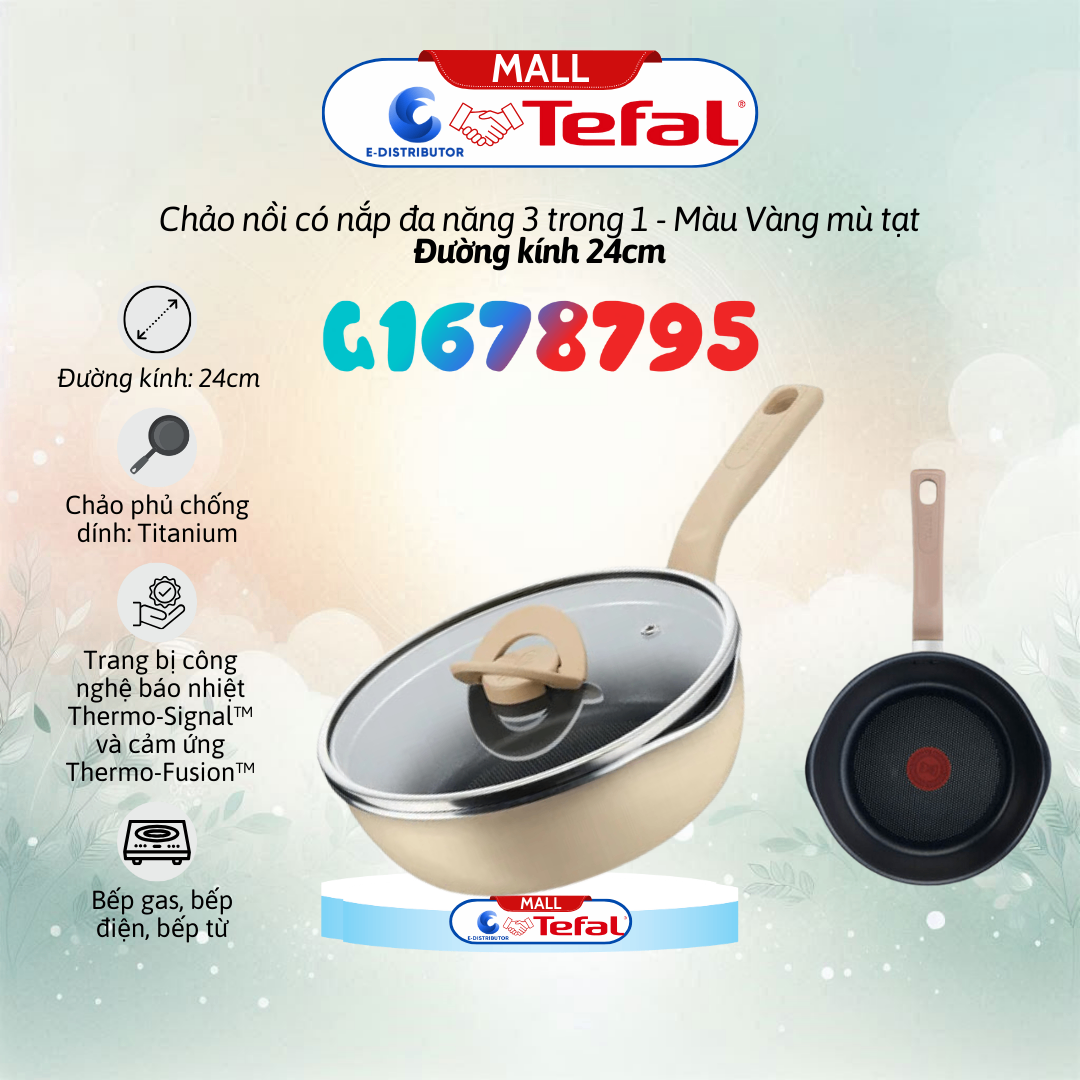 Chảo nồi có nắp đa năng 3 trong 1 - 24cm, xanh Tefal G1748795