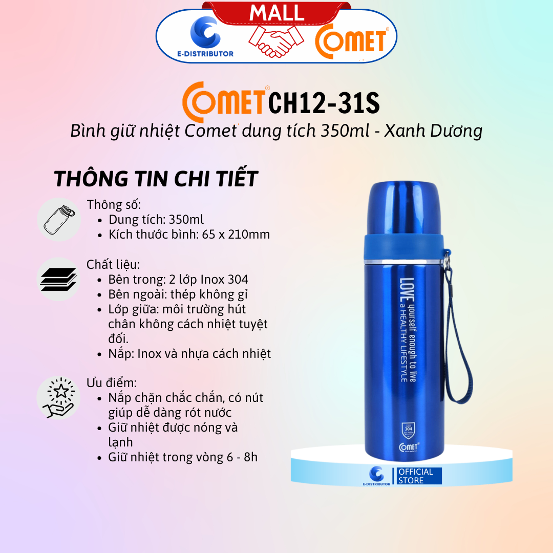 Bình giữ nhiệt CH12-31S hiệu Comet màu xanh sapphire