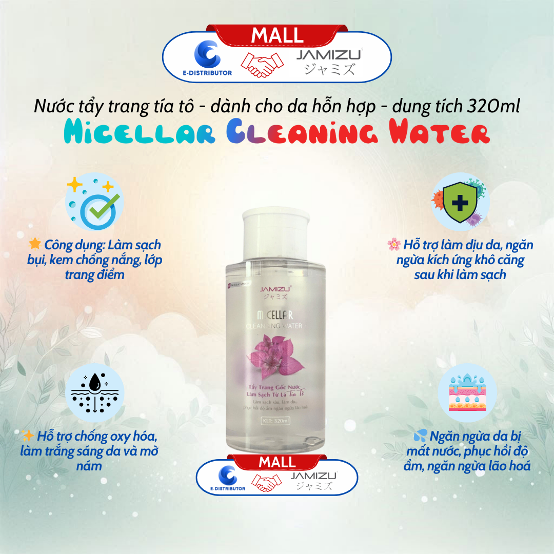 Nước Tẩy Trang Tía Tô 500ml (Dành cho da hỗn hợp) JAMIZU - Micellar Cleansing Water