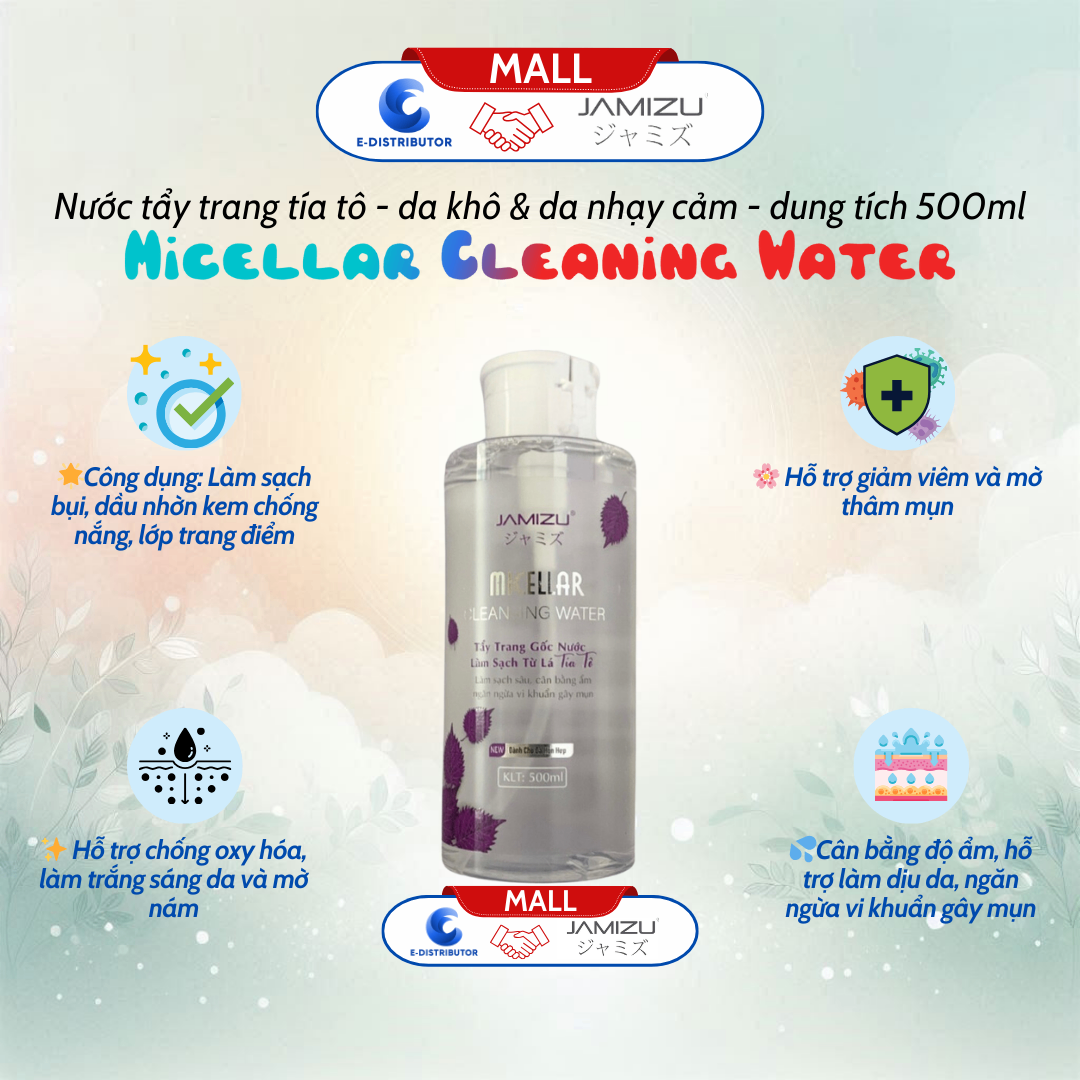 Nước Tẩy Trang Tía Tô 320ml (Dành cho da khô và da nhạy cảm) JAMIZU - Micellar Cleansing Water