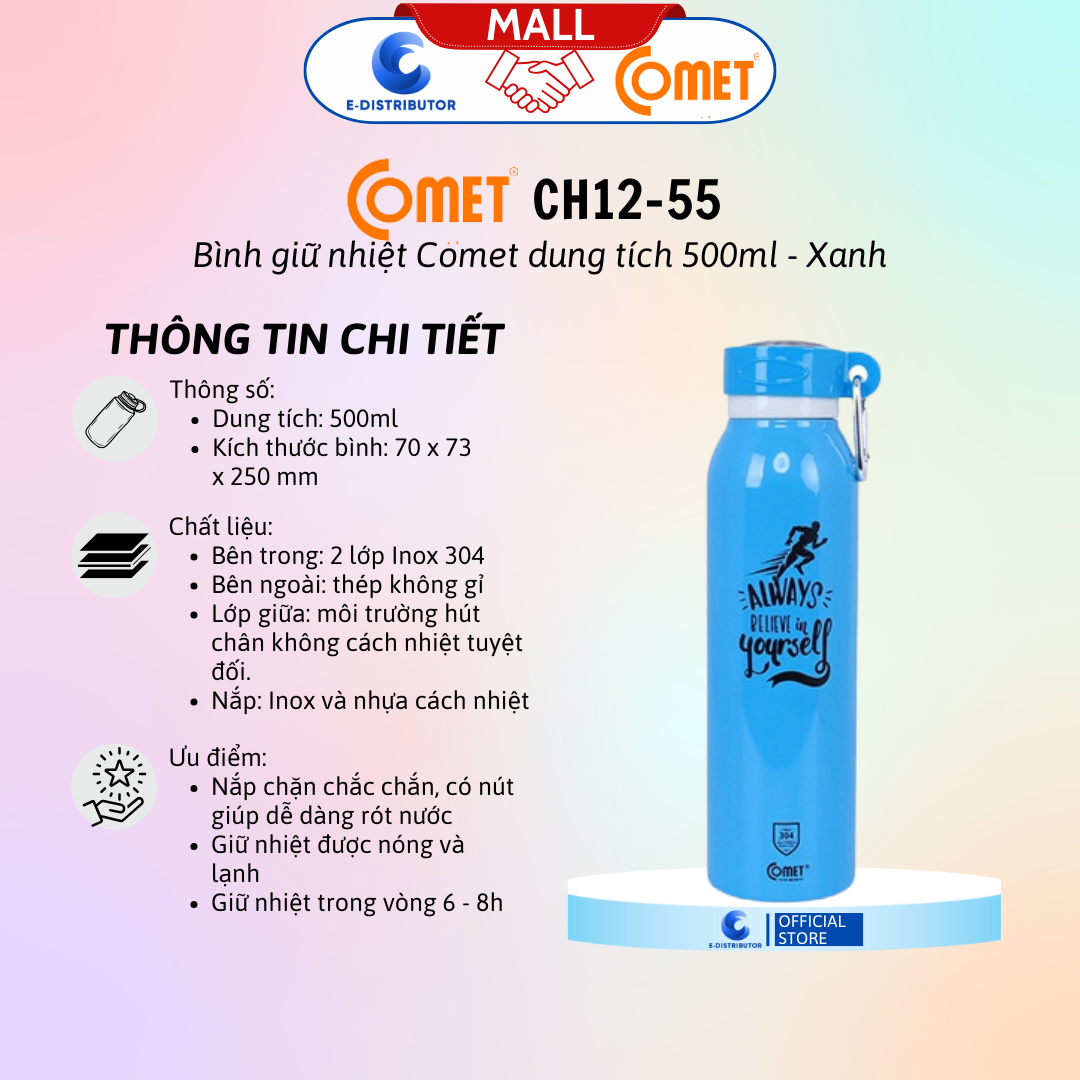 Bình giữ nhiệt CH12-55B hiệu Comet màu xanh dương