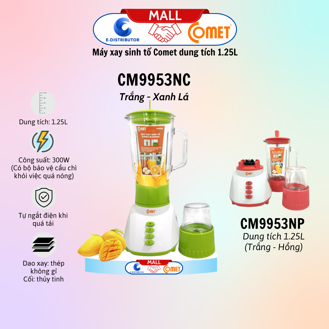 Máy xay sinh tố hiệu COMET CM9953NC màu trắng xanh lá 1.25L