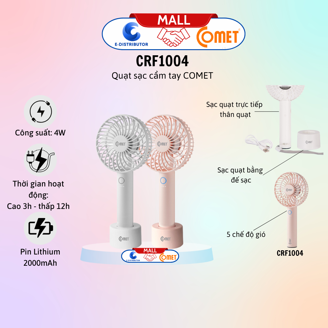 Quạt Sạc Comet, màu hồng - CRF1004NP