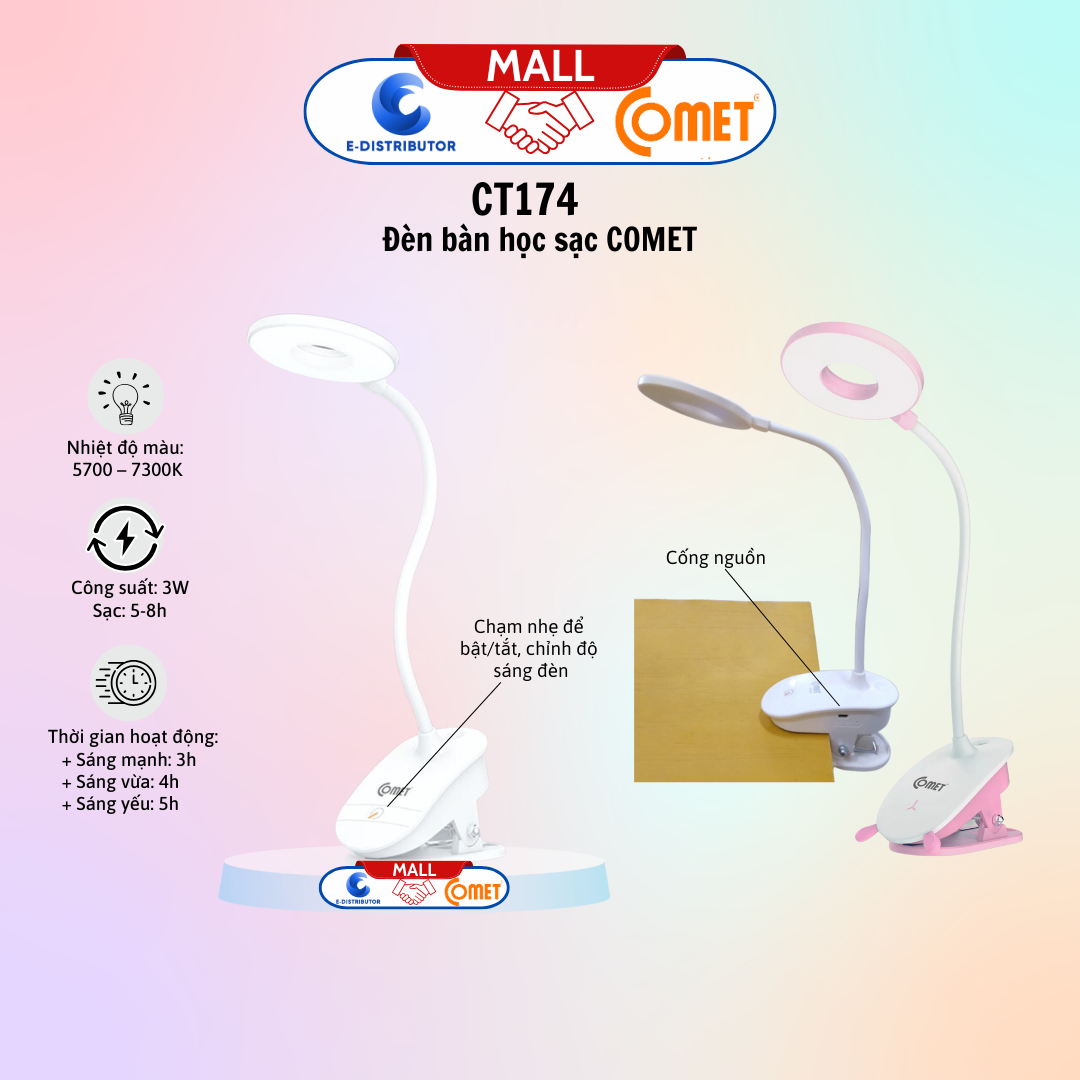 Đèn bàn sạc Led hiệu Comet - CT174P