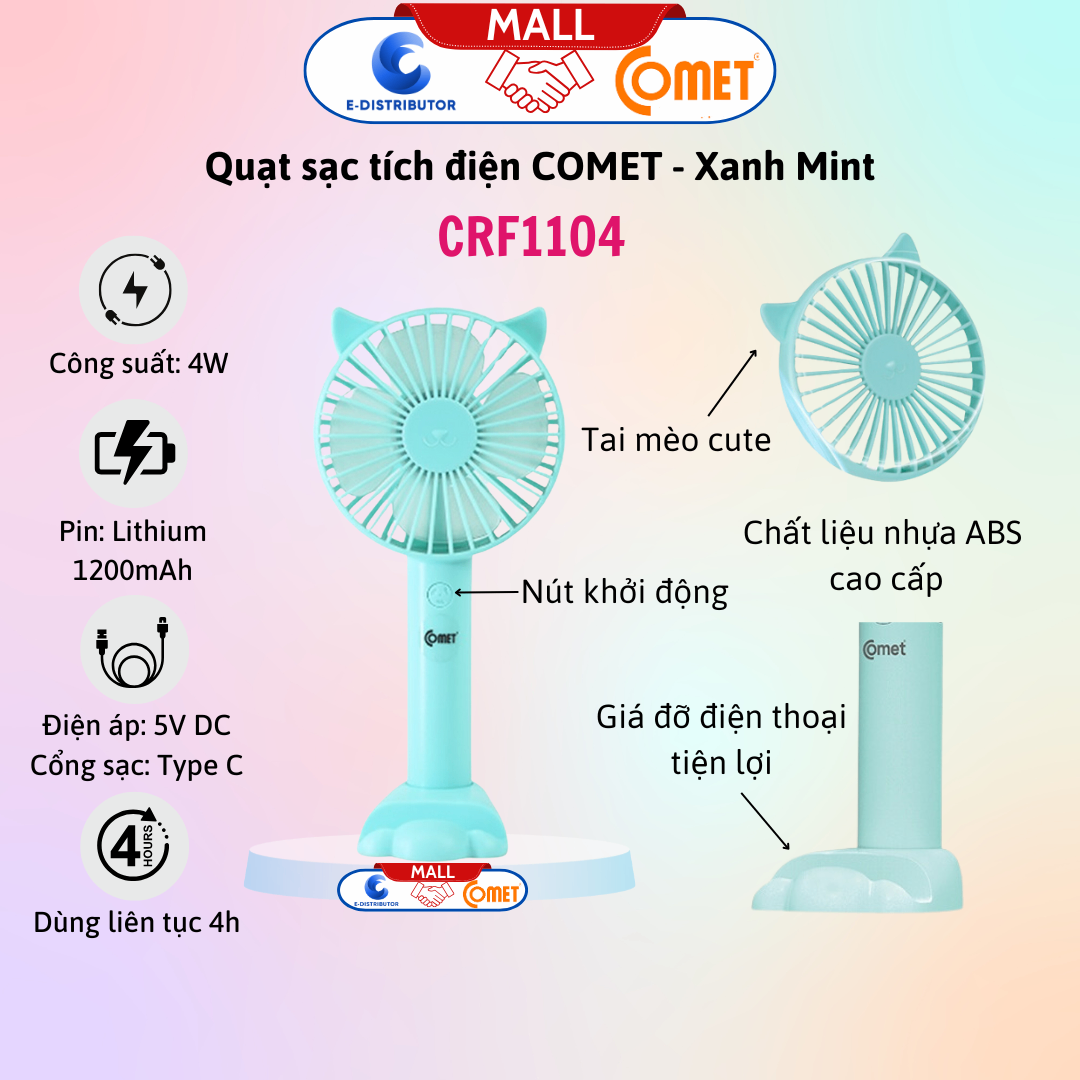 Quạt sạc Comet CRF1104 màu xanh