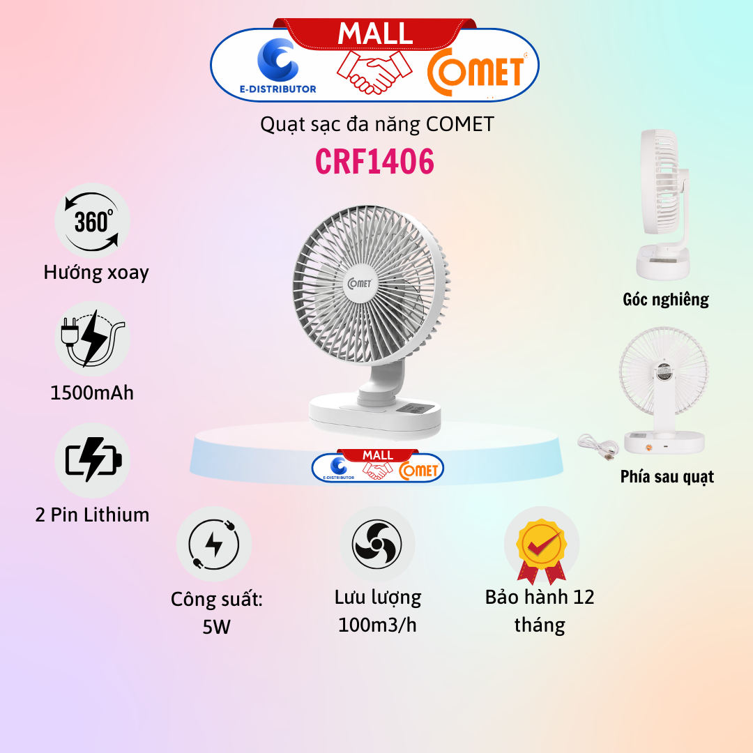 Quạt sạc, 6W , hiệu Comet, CRF1406