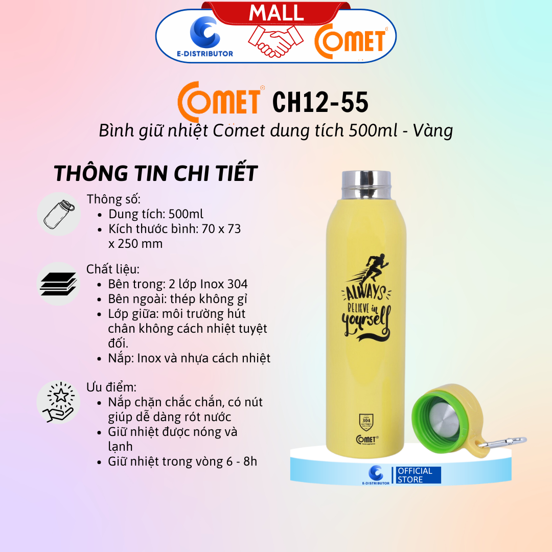 Bình giữ nhiệt CH12-55Y hiệu Comet màu vàng