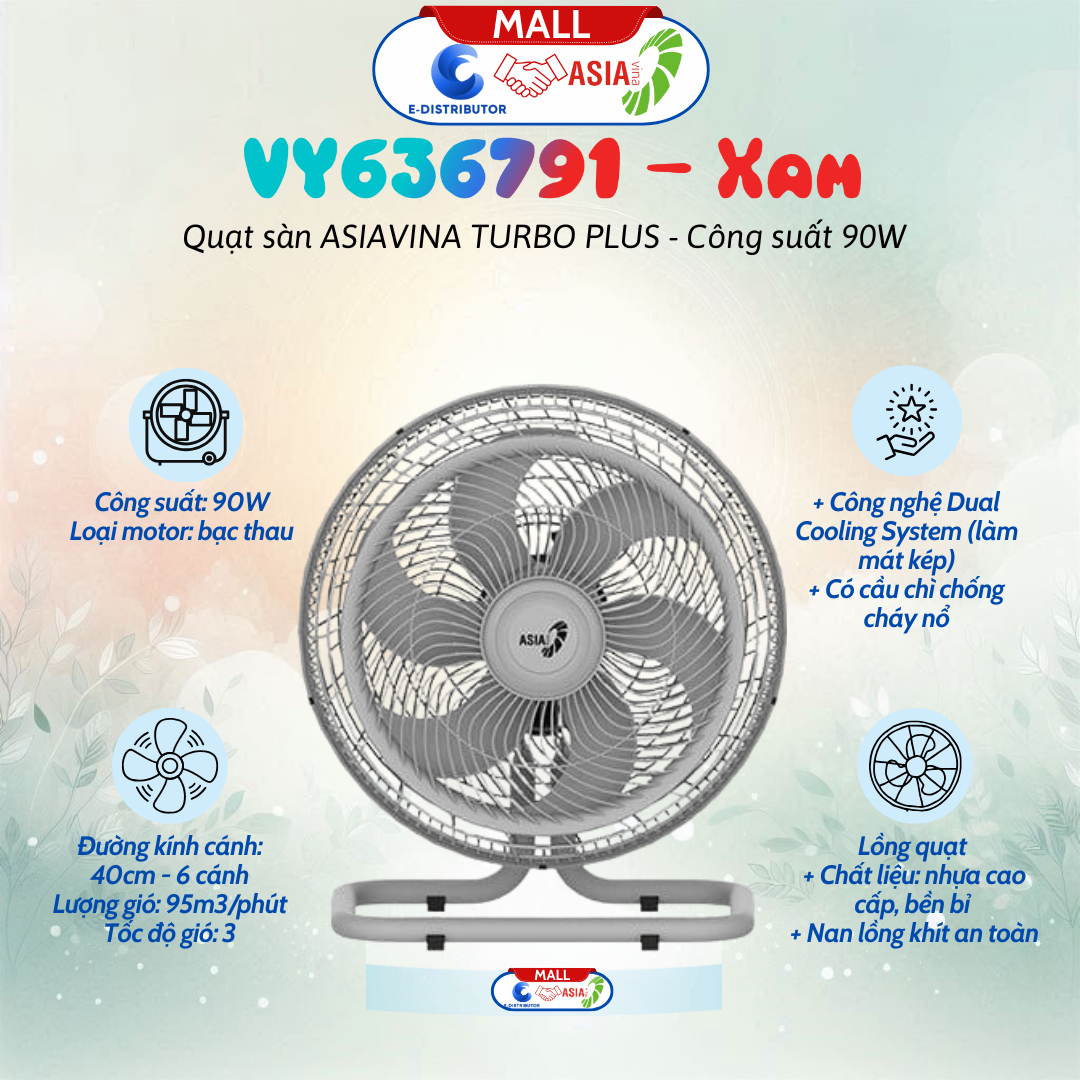 Quạt sàn ASIAVINA TURBO PLUS - VY636791 - Xám