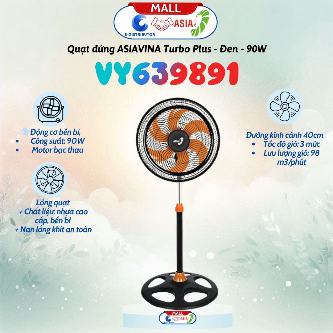 Quạt đứng ASIAVINA TURBO PLUS - VY639891 - Đen