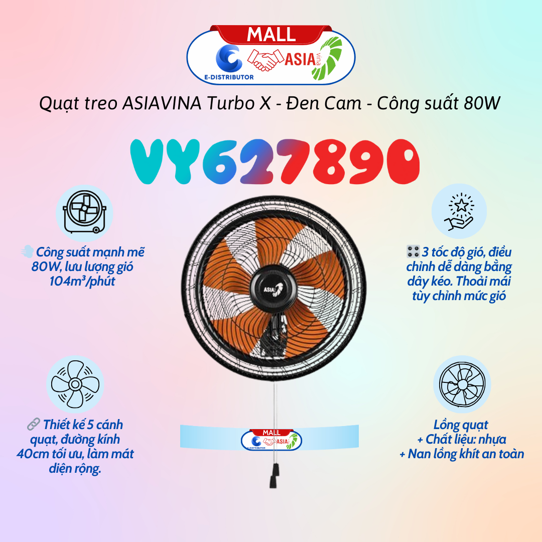 Quạt treo ASIAVINA Turbo X - VY627890 - Đen