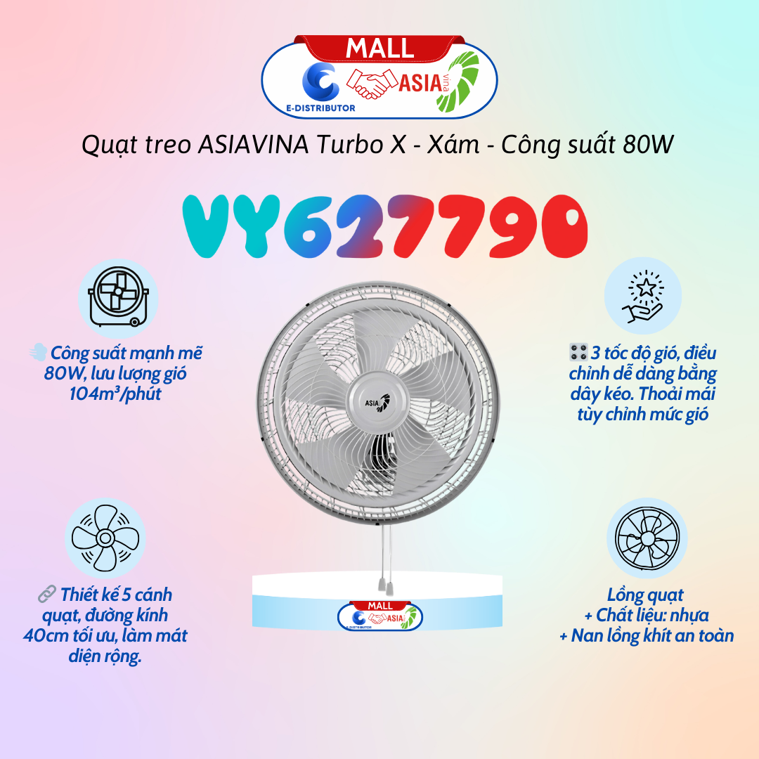 Quạt treo ASIAVINA Turbo X - VY627790 - Xám