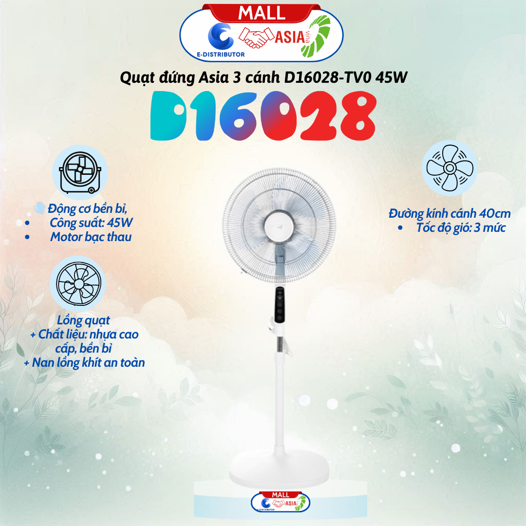 QUẠT ĐỨNG 4 TẤC ASIA D16028 - HÀNG CHÍNH HÃNG - GIAO MÀU NGẪU NHIÊN