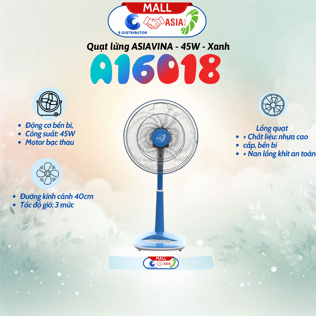 Quạt lửng Asia Vina A16018-BV1- Xanh lam - hàng chính hãng