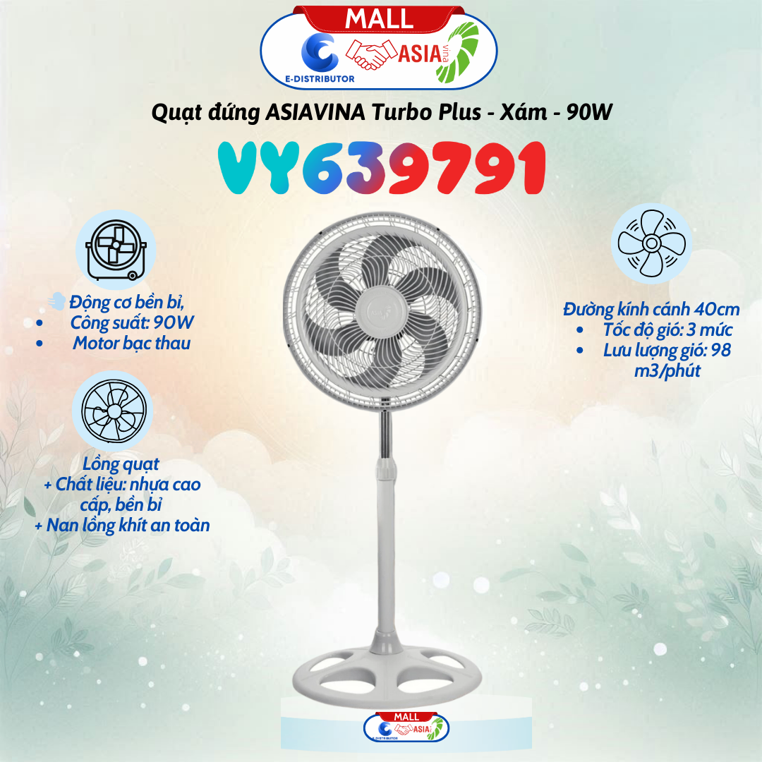 Quạt đứng ASIAVINA TURBO PLUS - VY639791 - Xám