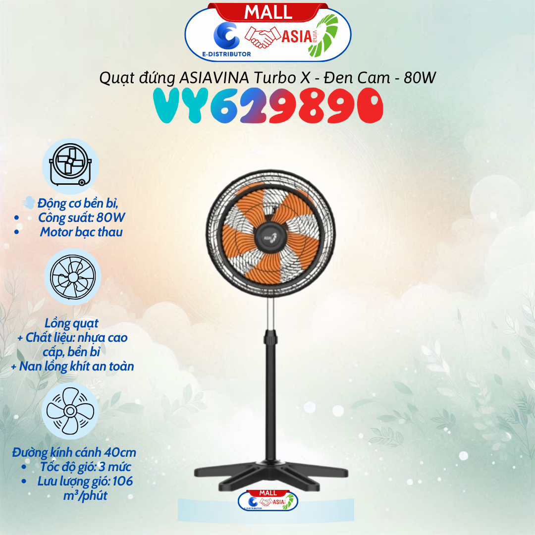 Quạt đứng ASIAVINA Turbo X VY629890 - Đen (80W)