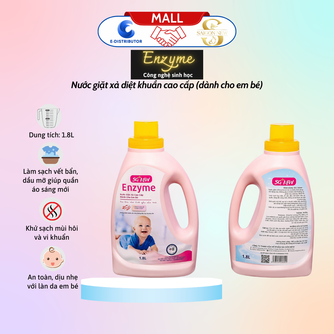 Nước giặt xả sát khuẩn Enzyme em bé SGNEW 1,8l BE