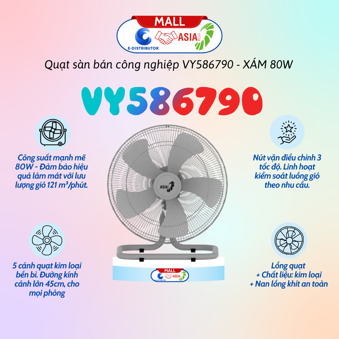 Quạt sàn bán công nghiệp ASIAVINA - VY586790 - Xám