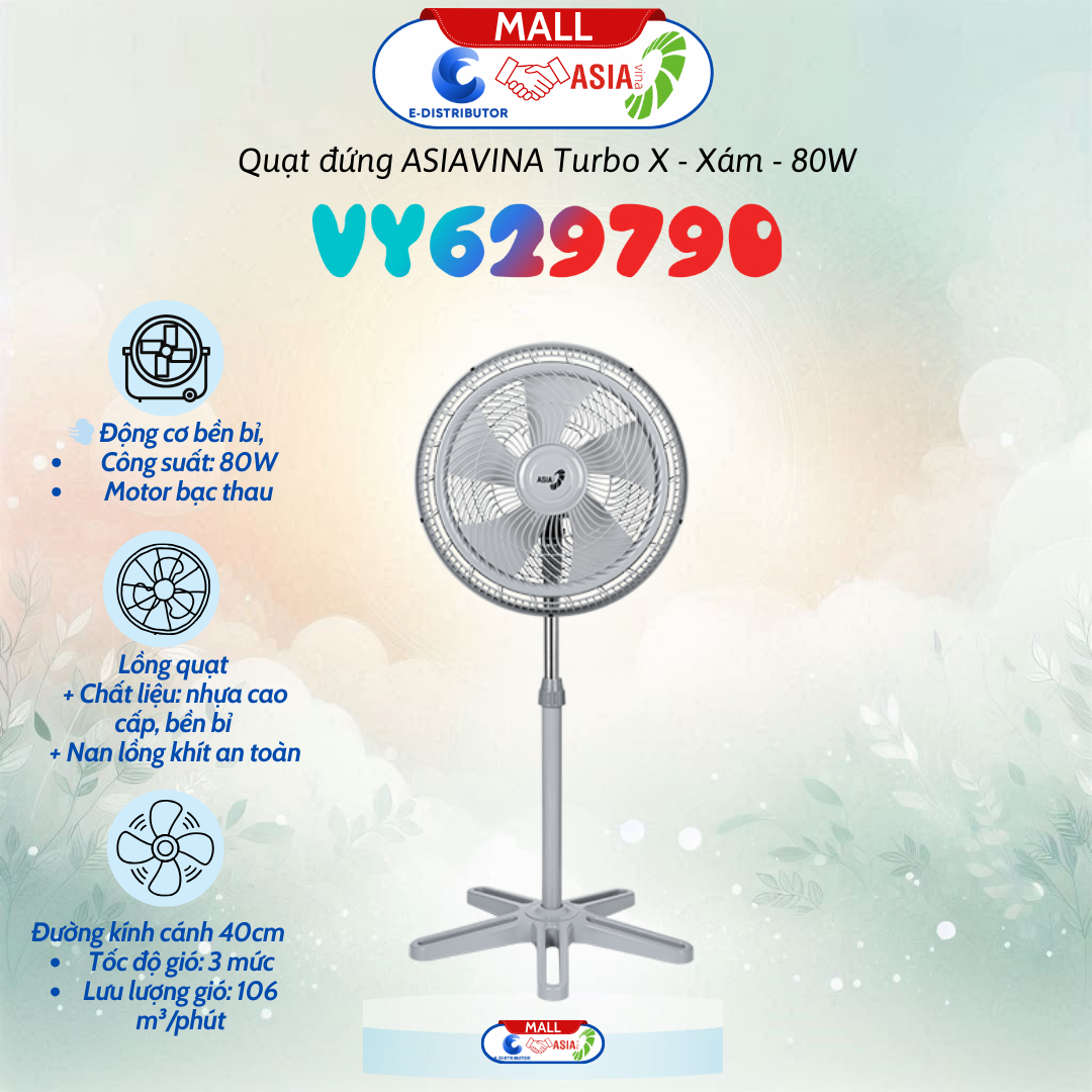 Quạt đứng ASIAvina Turbo X VY629790 80W -XÁM