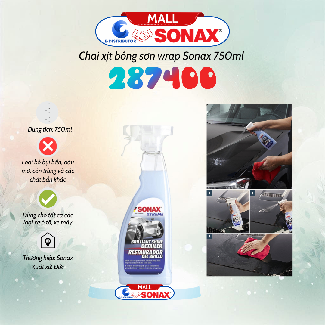 Chai xịt bóng nhanh dùng cho sơn bóng, sơn mờ, wrap Sonax Xtreme Brilliant Shine Detailer 287400 750ml