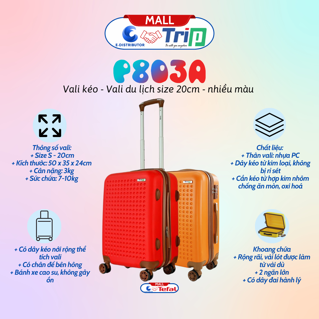 Vali kéo size 20inch TRIP P803A Màu ngẫu nhiên