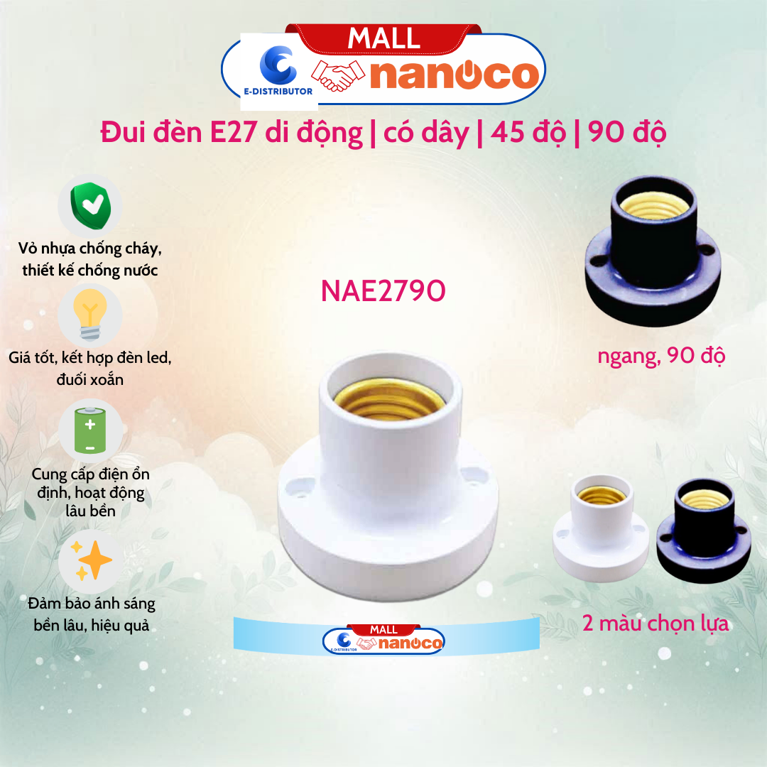Đuôi đèn gắn tường dạng thẳng trắng Nanoco NAE2790W