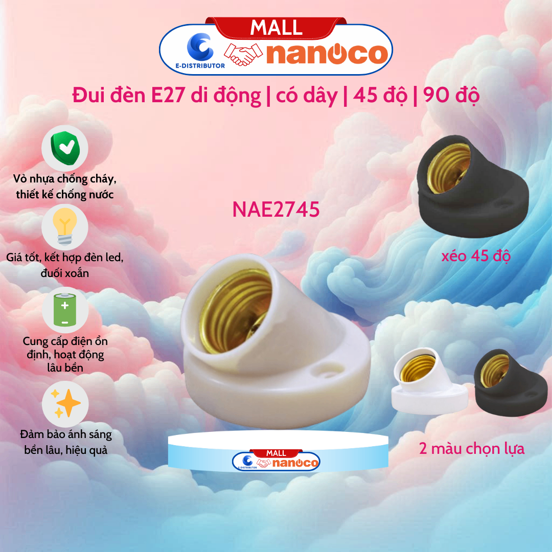 Đuôi đèn gắn tường dạng xéo đen Nanoco NAE2745BK