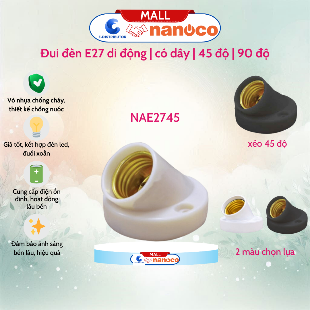 Đuôi đèn gắn tường dạng xéo trắng Nanoco NAE2745W