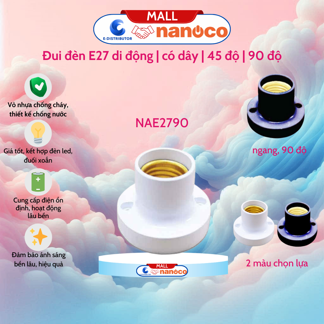 Đuôi đèn gắn tường dạng thẳng đen Nanoco NAE2790BK